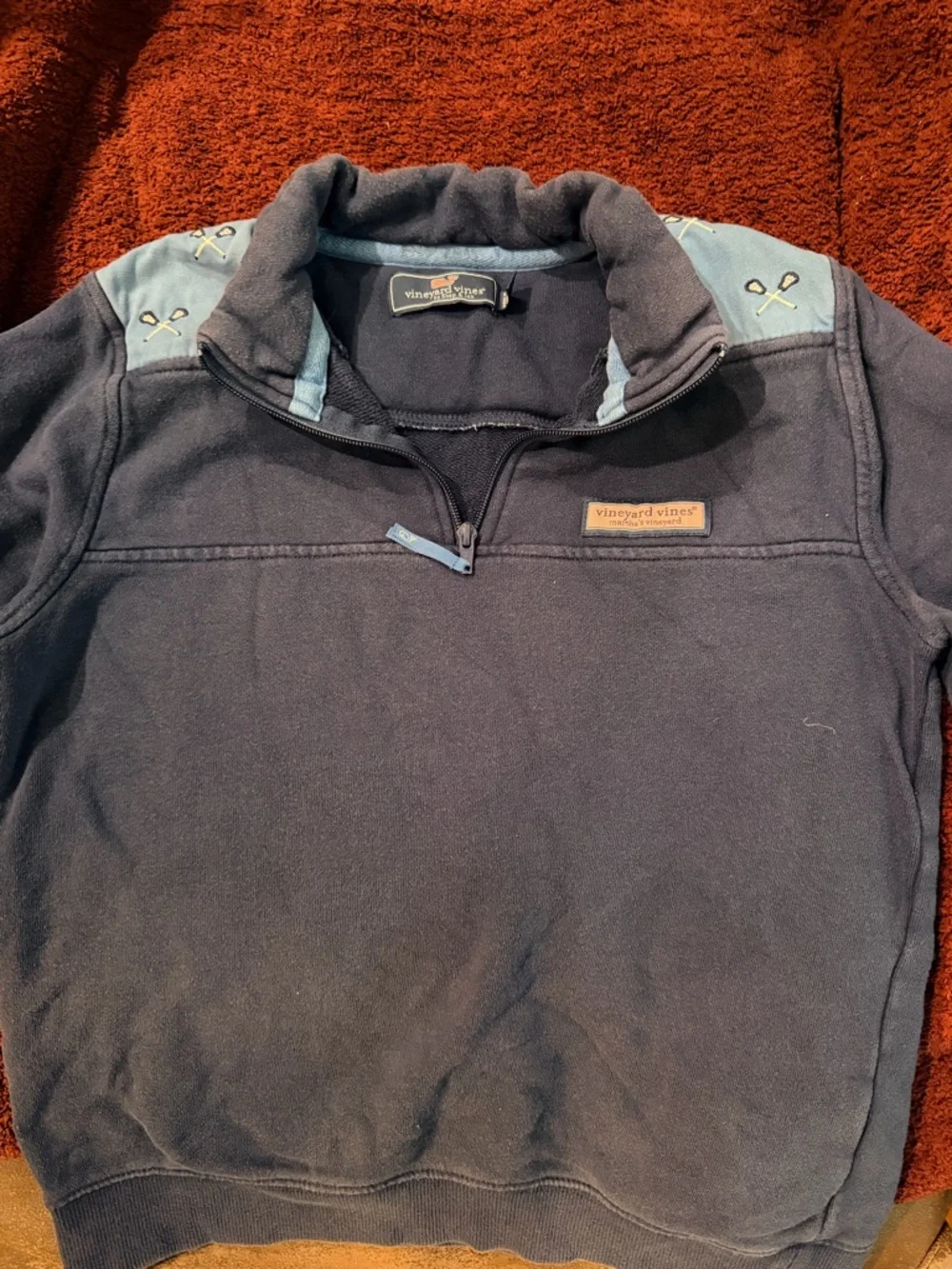 Vineyard Vines Navy Half-Zip Pullover with Light Blue Accents